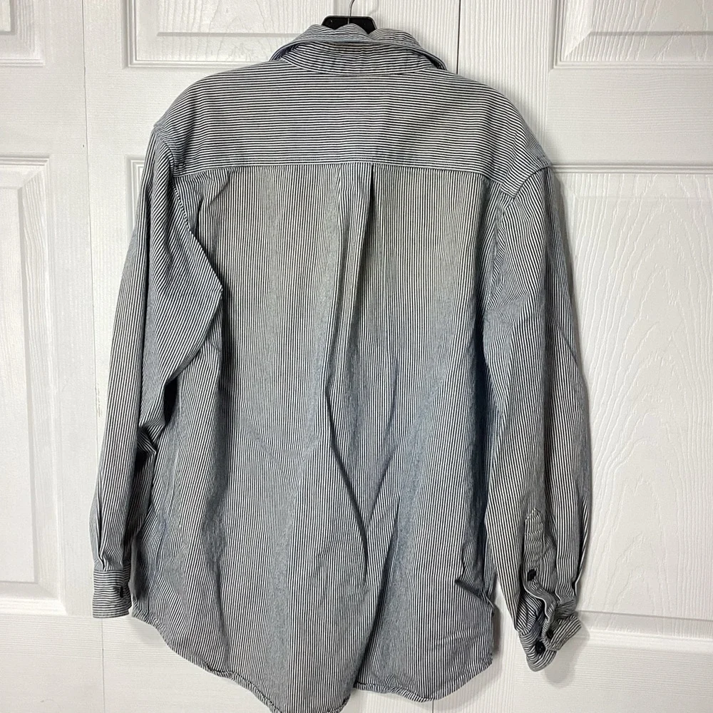 Vintage Carhartt Blue and White Striped Long Sleeve Work Shirt Logger Style M - Picture 3 of 8